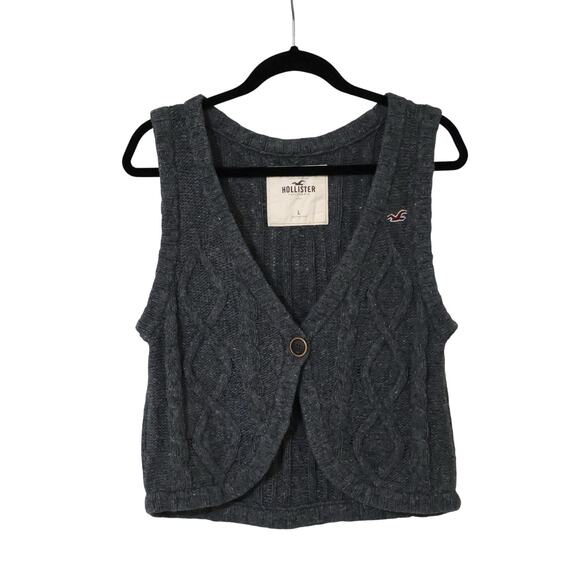 Vintage Hollister Gray Cable Knit Wool Sweater Vest M Dark Academia Preppy - Picture 1 of 7